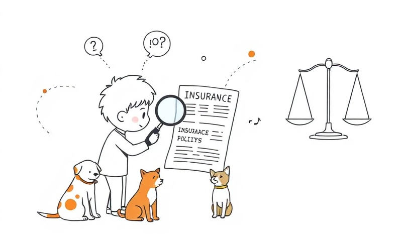 Pet owner carefully comparing different insurance policies and options