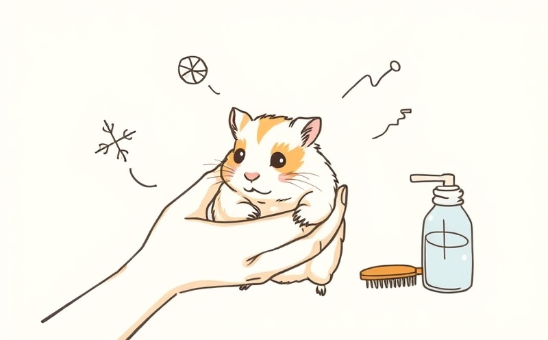 Pet owner examining healthy hamster with grooming supplies for daily care routine
