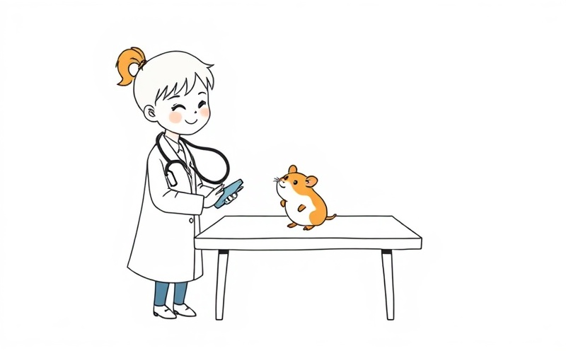 Veterinarian gently examining a hamster during a health checkup